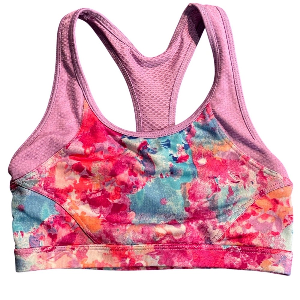 Champion C9 Girls Pink Blue Watercolor Floral Racerback Sports Bra Small S